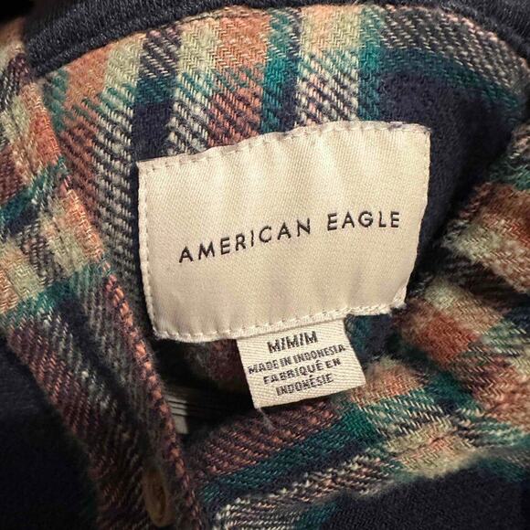 American Eagle Womens Blue Plaid Hooded Button Up Long Sleeve Oversized Top M‎ - Picture 5 of 8